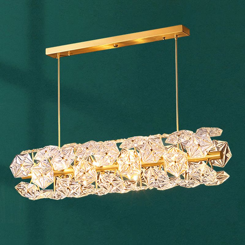 Contemporary Pendant Lights Snowflake Crystal 18 Light Island Lights in Gold