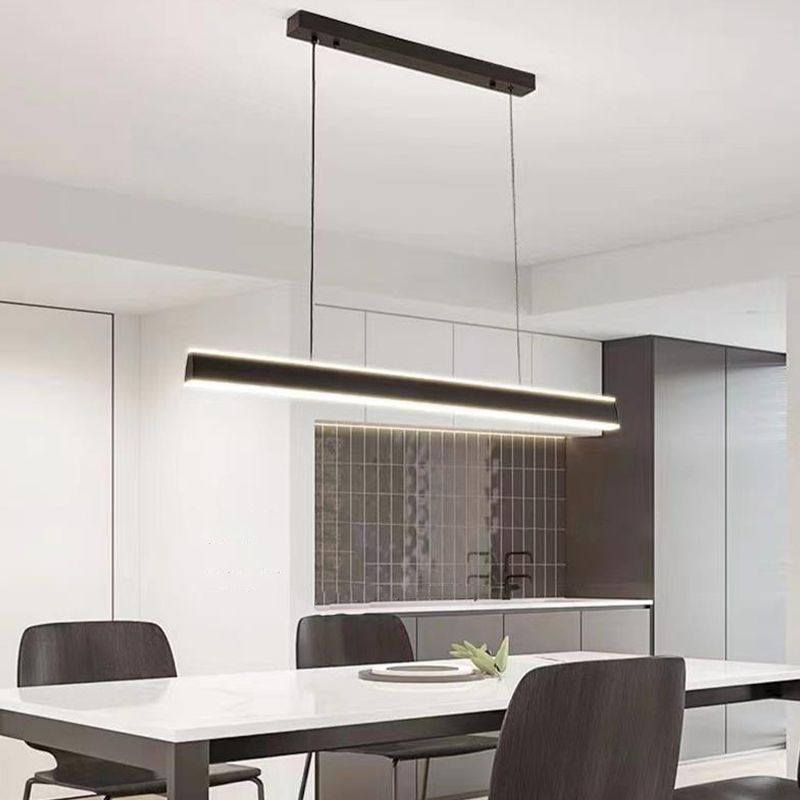 Modern Style Linear Shape Island Pendants Metal Pendant Lights in Black for Dining Room