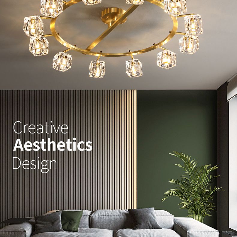 Modern Circular Ceiling Mount Light Fixture Crystal 12 Lights Ceiling Light