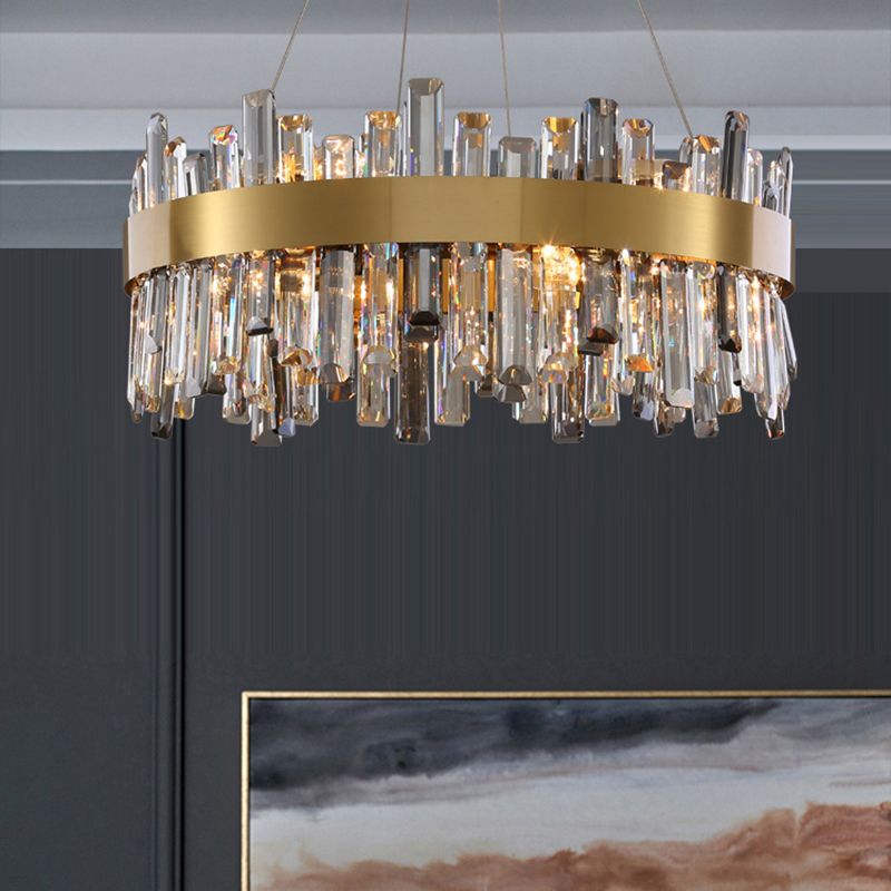 Round Shape Hanging Lights Crystal Modern Chandelier in Gold for Living Room