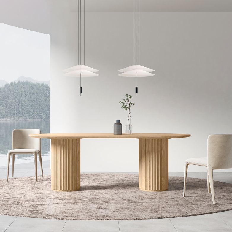 Natural Oval Dining Site Table Pine Solid Wood Modern Double Pedestal Table