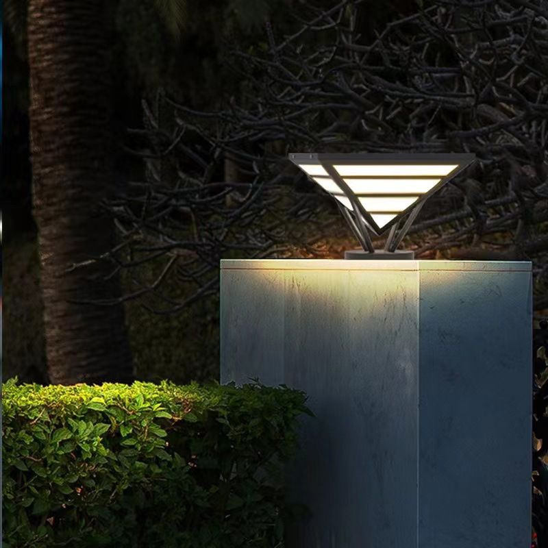 Cone Shape Metal Solar Pillar Lamp Modern 1 Light Outdoor Waterproof Light in Black