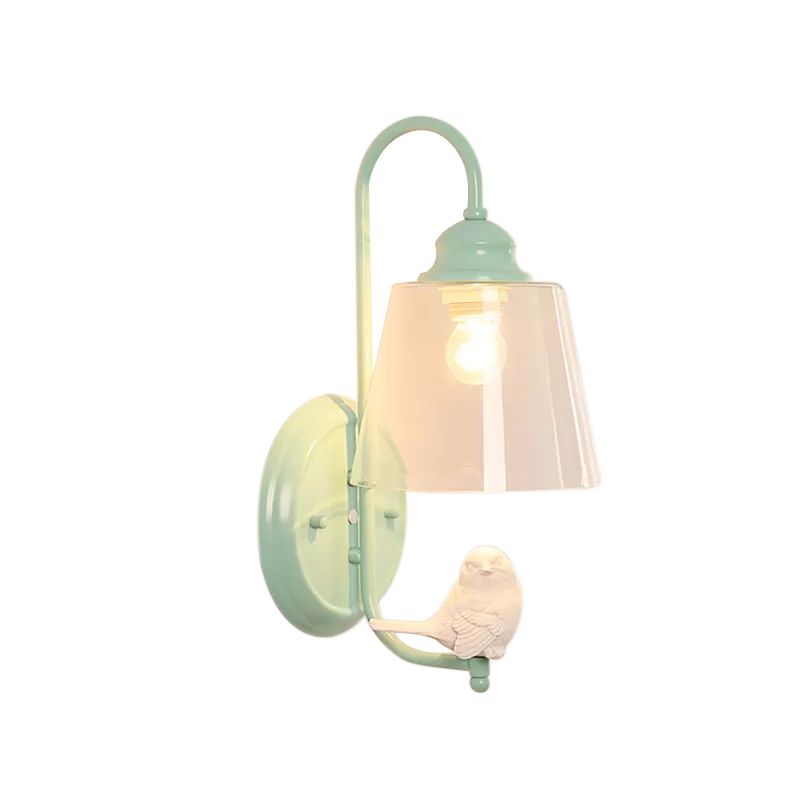 Duidelijke emmerwandlicht met vogel deco modern metalen en glazen sconce licht voor eetkamer