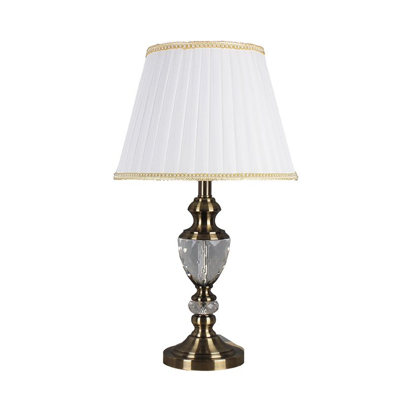 Lampada da tavolo piccola in cristallo svasato, moderna in tessuto, con 1 lampadina, piccola lampada da scrivania in bianco per soggiorno