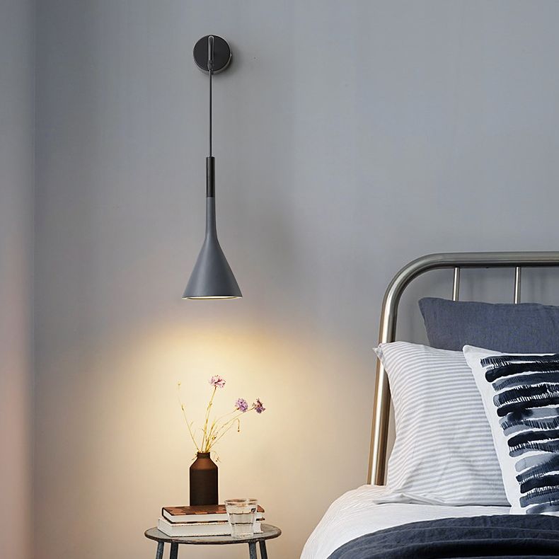 Macaroon -stijl kegel wandlamp 6 "brede metalen schaduw minimalisme wandmontage verlichting met 23,5" verstelbare gesuspendeerde draad