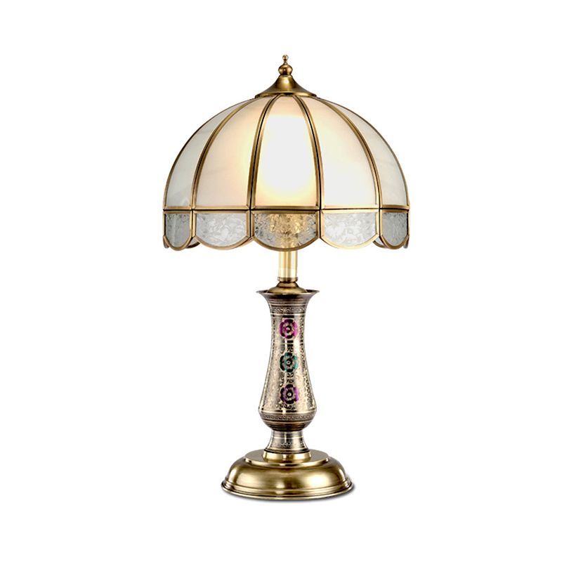 1 Light Night Table Light Country Bedroom Metal Nightstand Lighting with Dome Frosted Glass Shade in Gold