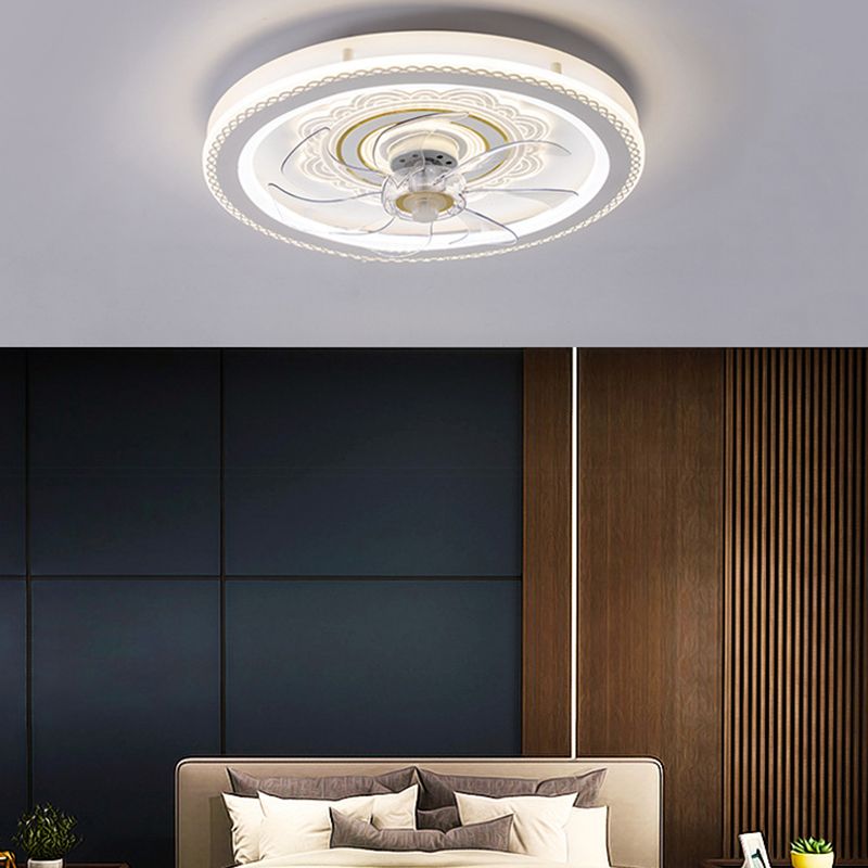 Weißer Kreis LED Deckenventilator Leichte stilvolle nordische Acryl -Halbflush -Halterung für Schlafzimmer