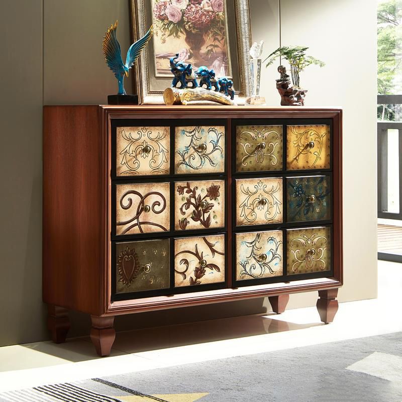 Traditional Bedroom Wooden Storage Chest Horizontal Chest with Drawers