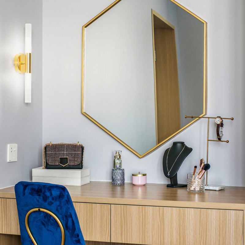 Cylinder Shape Vanity Lamp Modern Style Glass 2 Lights Bath Light in Black/Gold