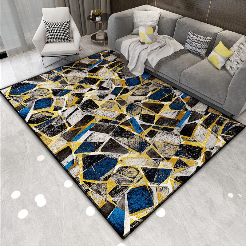 Navy Modern Area Rug Polyester Graphic Non-Slip Backing Rug for Living Room