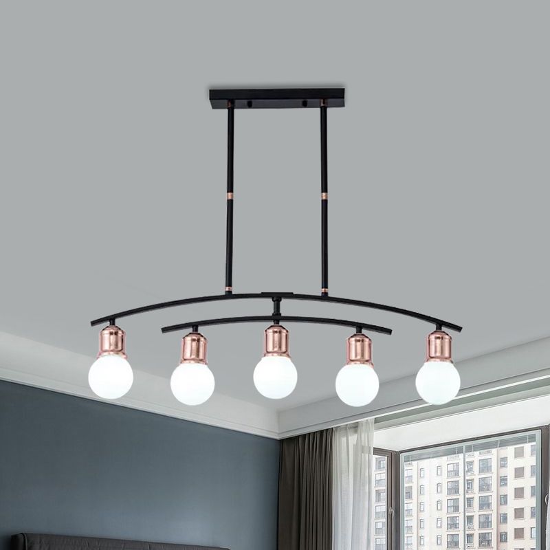 Simple Style Bare Bulb Linear Chandelier Metal 5/7 Lights Black/White Finish Island Light