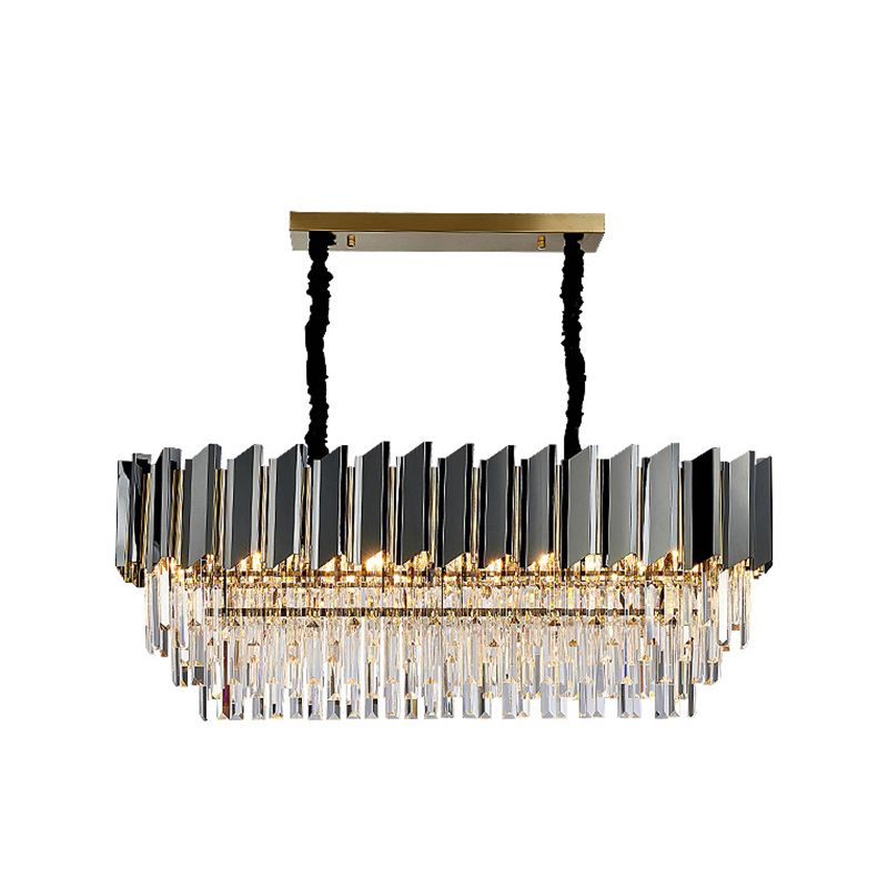 Tiered Suspension Light Artistic Strip Crystal Black Chandelier Light for Living Room