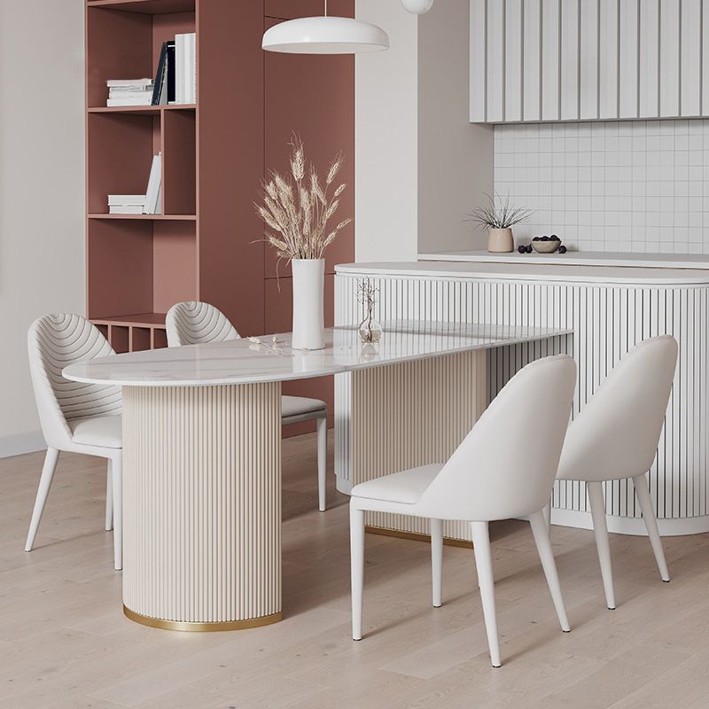 Freeform Sintered Stone Dining Table Luxury White Table with Double Pedestal