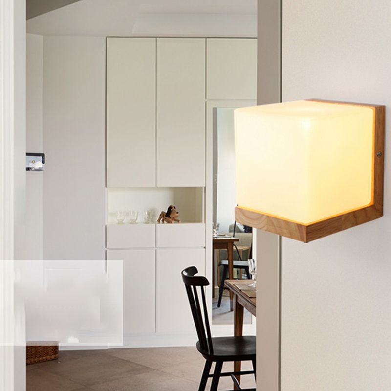 Lampada da parete del colore log in vetro in moderna sconce da parete rettangolare in legno in legno per spazi interni