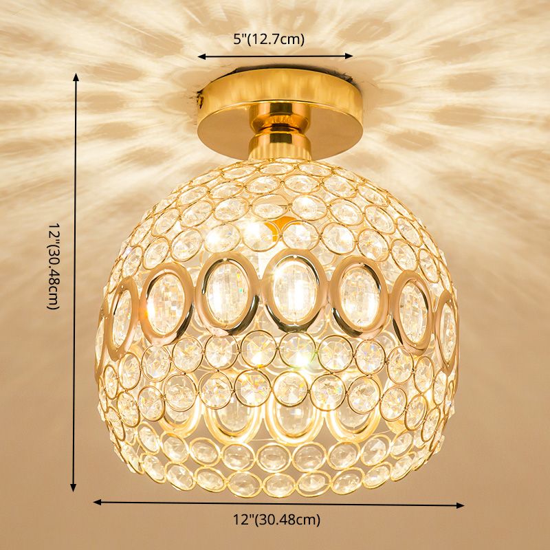 Gold Dome Shade Flush Ceiling Light Contemporary 1 Bulb Crystal Flush Light for Corridor