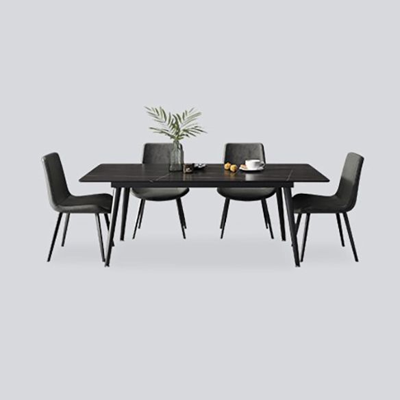 Contemporary Style Sintered Stone Dining Set with Traditional Height Table and Black Leg Base