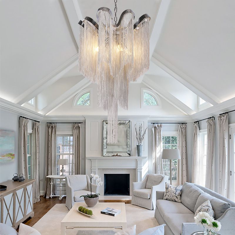 Nappel in metallo lampadario modernista in stile nordico a 4 luci in argento appendere il soffitto a soffitto