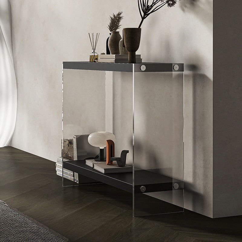 Contemporary Ash Console Accent Table with 2 Shelves for Hall