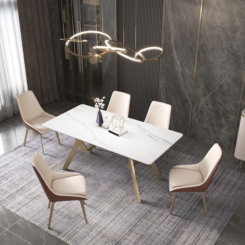 Luxury Sintered Stone Top Table Rectangle Table with Gold Metal Base and 4 Legs