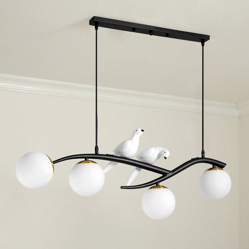 Glass Globe Shaded Ceiling Light Modern Black/Golden Kitchen Island Lighting for Foyer