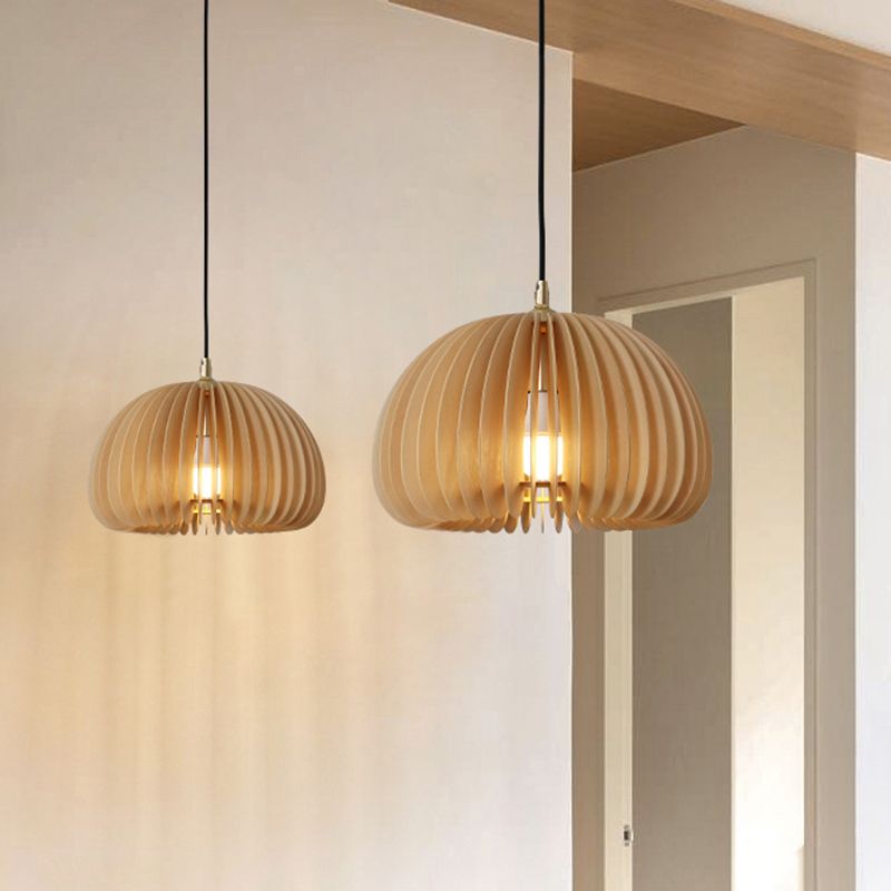 1 Light Pumpkin Hanging Ceiling Lights Creative Modern Wood Pendant for Clothing Store
