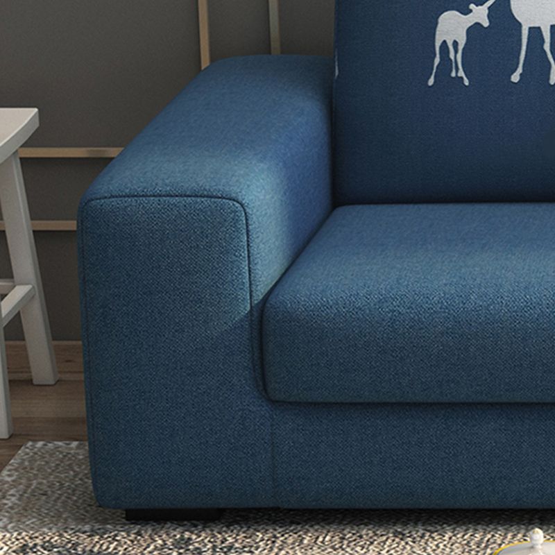 Cotton Blend Sofa and Faux Leather Square Arm Pillowed Back Cushions Sectionals