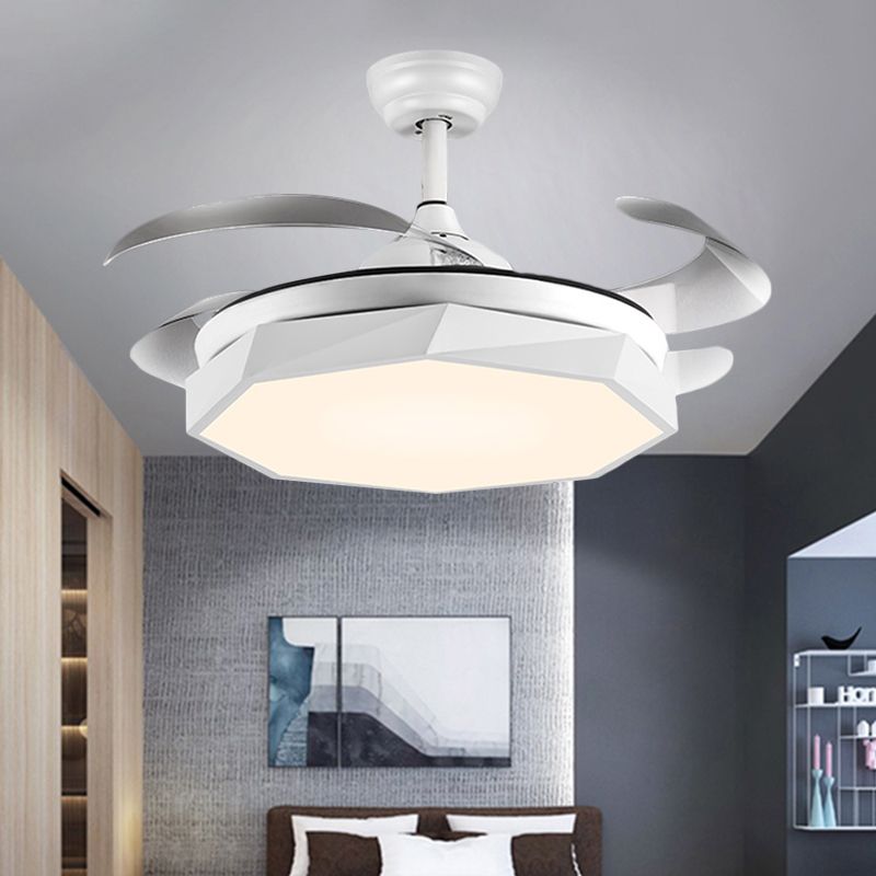 42 "breit facettierte Oktagon Deckenlampe Minimalismus Acrylgrau/Weiß/Rosa 4 Blades LED -Pendellventilator für Wohnzimmer