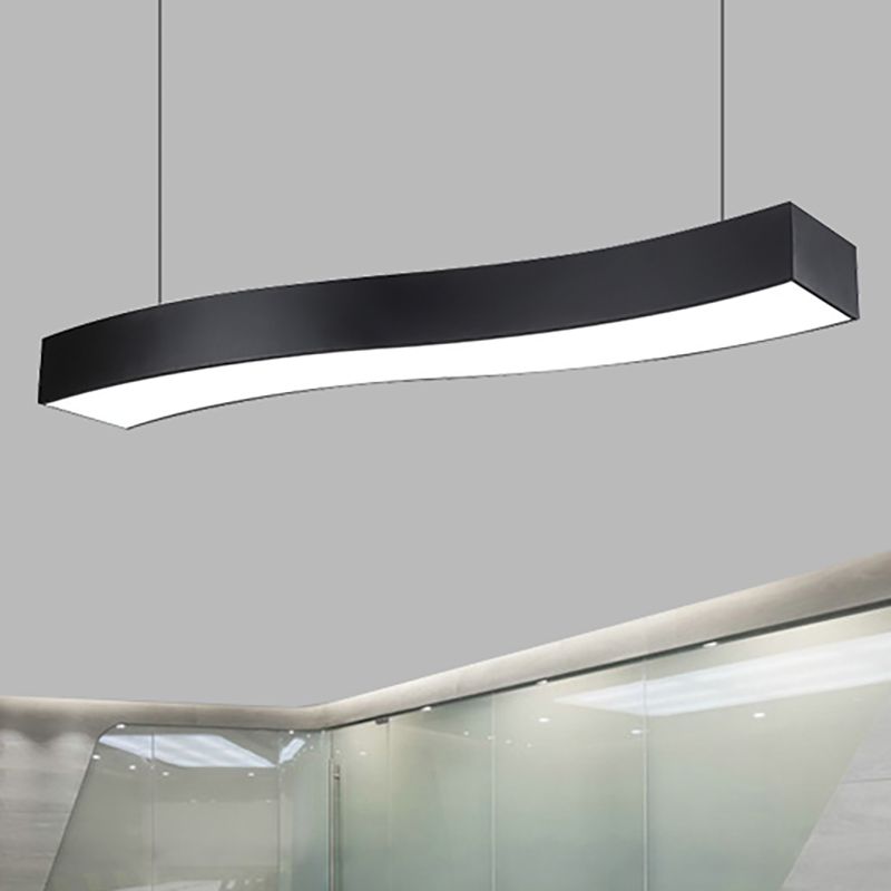 18"/23.5"/47" Wide Wave Metal Pendant Lamp Modern Led Black Ceiling Light Fixture with Recessed Diffuser