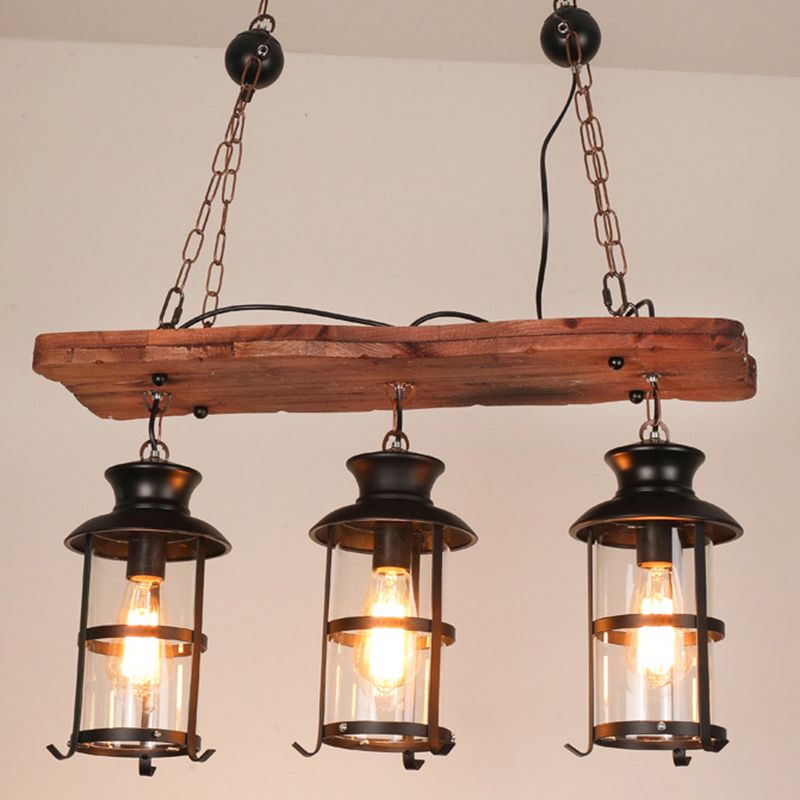 Industrial 3 - Light Ceiling Pendant Light Wood and Iron Kitchen Island Fixture in Black