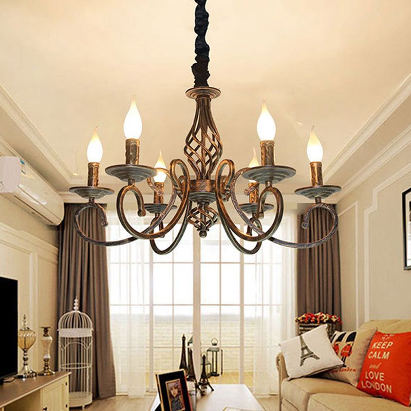 6 Leuchten geschwenkte Arm Kronleuchter Lampe Vintage Bronze Metall Suspension Beleuchtung für Esszimmer