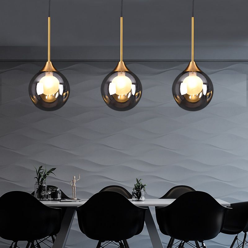 Ball Down Lighting Pendant Minimalism Glass 3-Head Dining Room Multiple Hanging Light