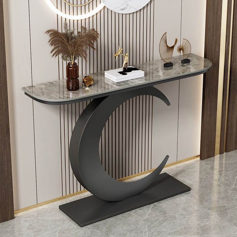 Abstract Metal Leg Half Moon Stain Resistant Console Table for Hall