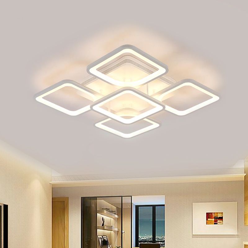 23.5"/27" W LED Bedroom Ceiling Mounted Light White Semi Flush Light Fixture with Square Acrylic Shade in Warm/White Light