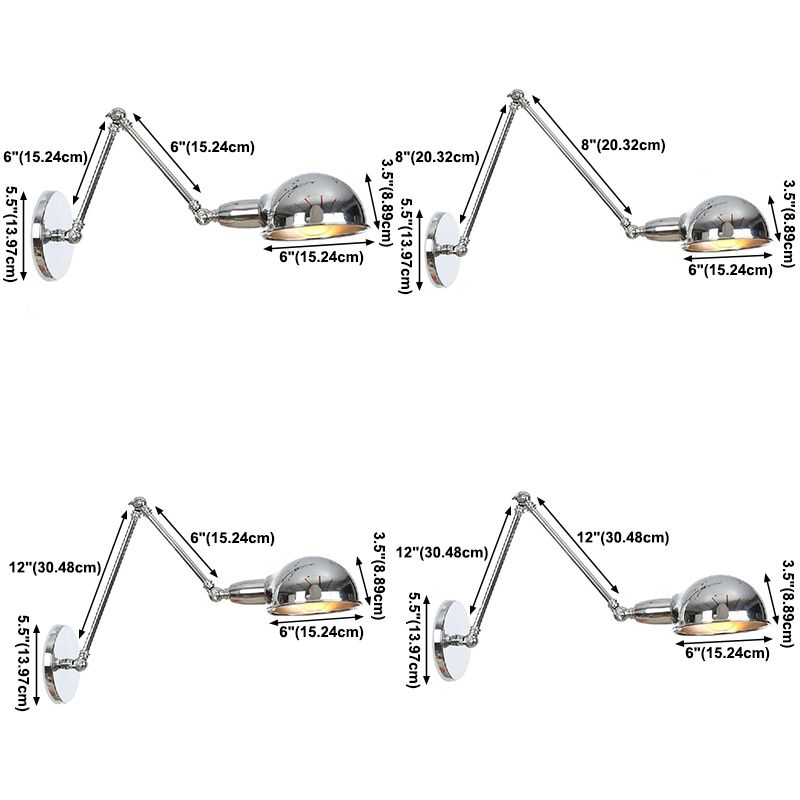 American Style Metal Wall Light Chrome Adjustable Wall Sconce for Bedroom