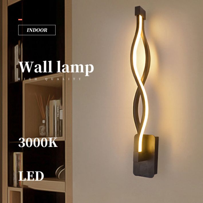 Amplia de pared lineal de LED negro en la lámpara de pared de hierro forjado de estilo conciso moderno con sombra de silicona