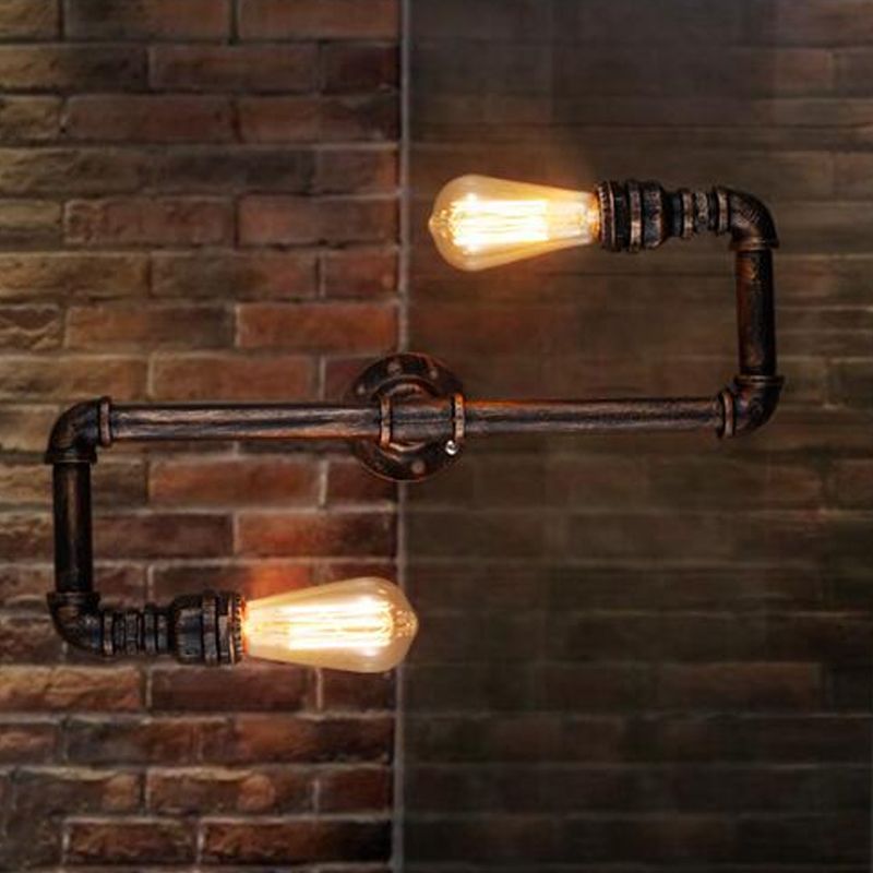 2 Heads Tortuous Pipe Wall Light Kit Cyberpunk Bronze Finish Iron Wall Mounted Lamp for Restaurant