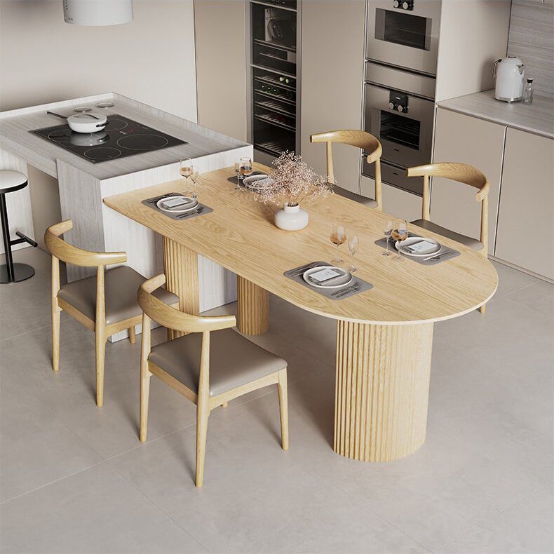 Free Form Dining Table Pine Solid Wood Dining Table in Walnut and Natural