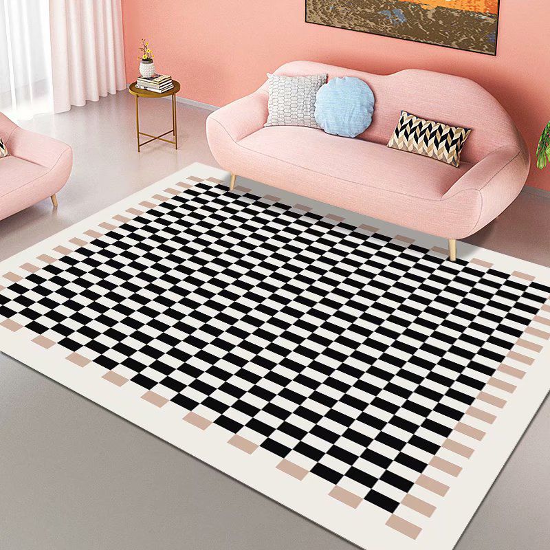 Simplicity Home Decoration Rug Checkered Print Area Carpet Polyester Stain Resistant Indoor Carpet