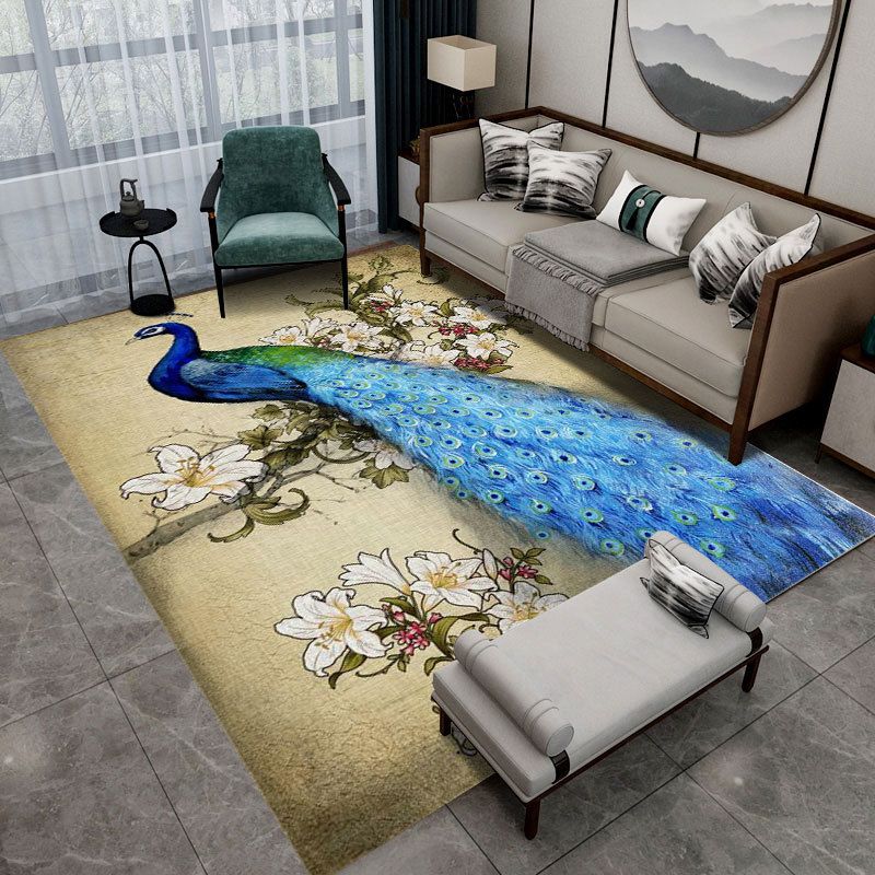 Modern pauw bedrukt tapijt polyester binnen tapijt tapijt niet-slip achterste ruggengiert tapijt voor woonkamer