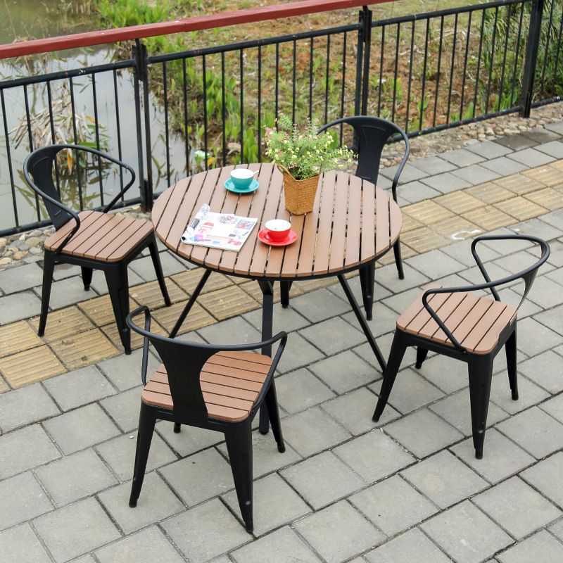 Industrial 1/3/5 Pieces Metal Dining Set Reclaimed Wood Table Set for Outdoor