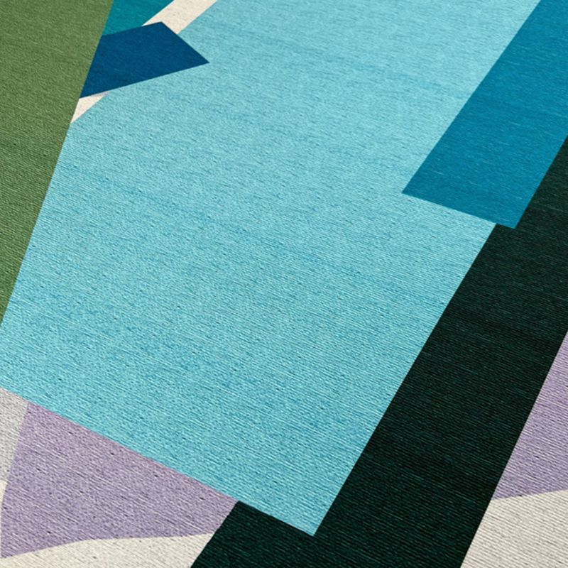 Blue Geometry Print Rug Polyester Contemporary Rug Washable Rug for Home Decor