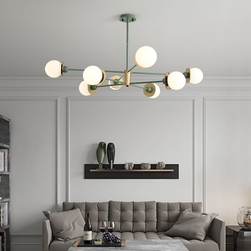 8-Light Contemporary Simplicity Glass Chandelier Round Metal Sheet Design Molecular Styling Lighting Pendant