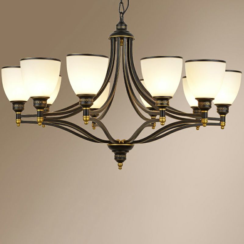 Luz de lámpara de araña en forma de campana iluminación de suspensión de vidrio opalino negro vintage para sala de estar