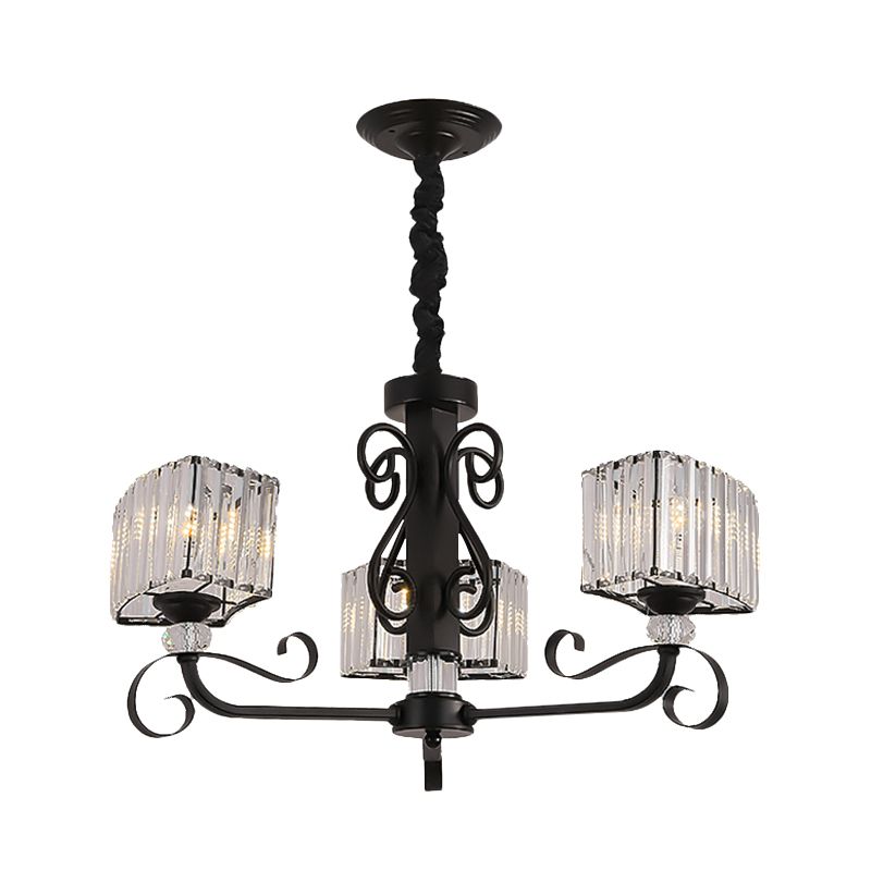 Noordse trapezoid kroonluchter licht prismatisch optisch kristal 3/6-head suspensielamp in zwart