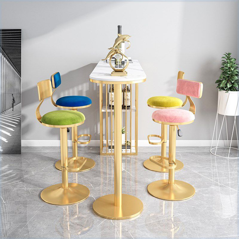 Glam Liftable Backrest Counter Stool Iron Cafe Bar Stool with Velvet Cushion and Pedal