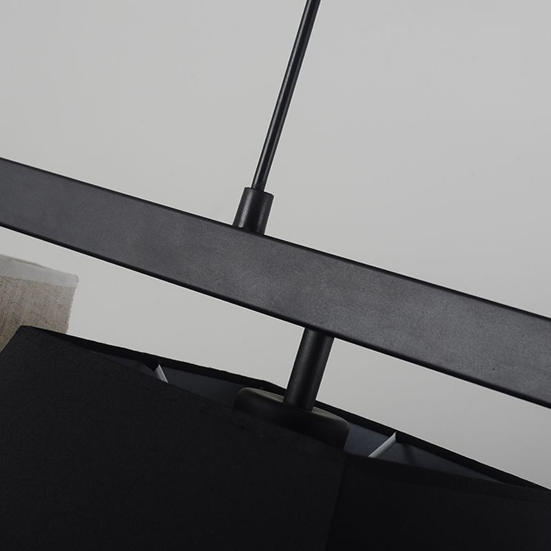 Fabric Trapezoid Hanging Lamp Kit Contemporary 3/5 Lights Black and White Island Light
