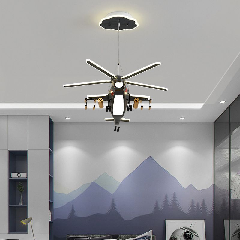 Hélicoptère militaire pour enfants a mené le lustre acrylique garçons chambre suspendue en noir