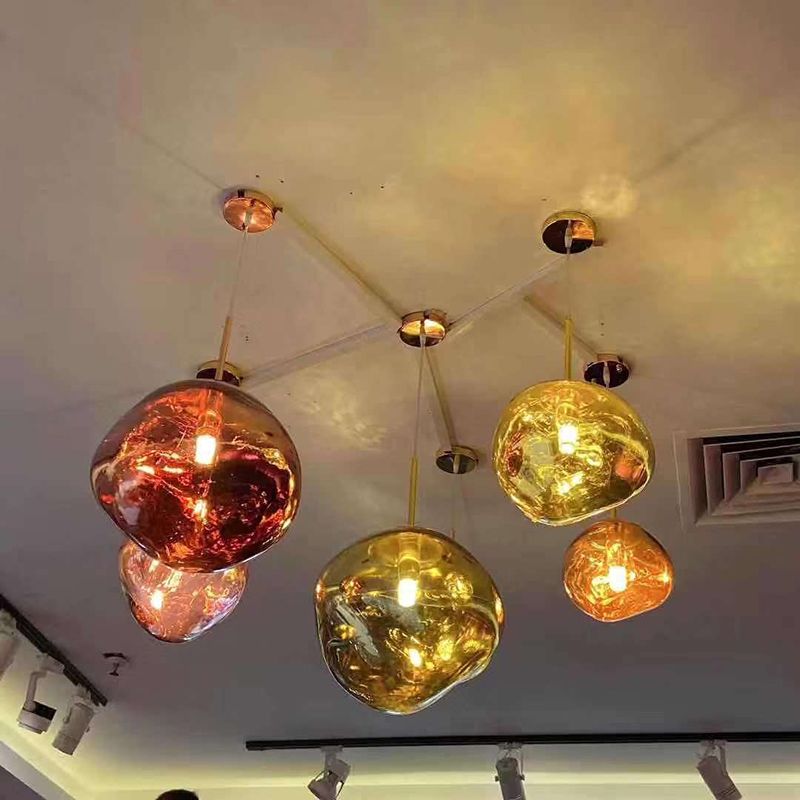 1 Light Rock Ceiling Light Modern Simple Dimpled Blown Glass Ceiling Fixture for Restaurant