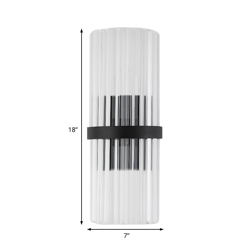 1/2-Light Pipe Wall Lighting Modernist Metal and Crystal Sconce Lamp in Black Finish for Dining Room
