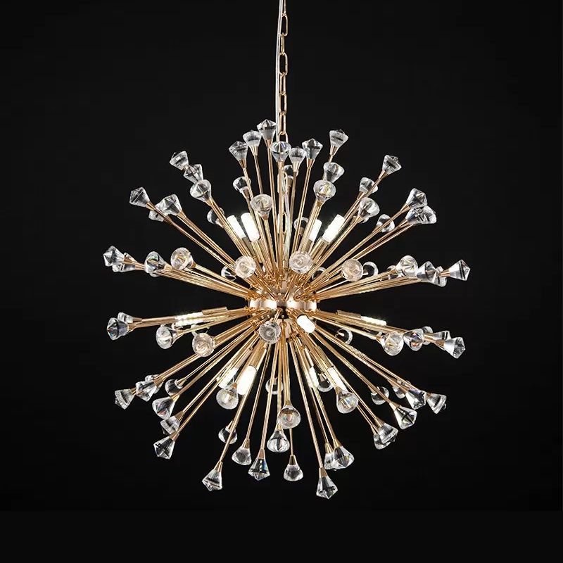 Crystal Urchin Down Lighting Pendant Minimalist 12-Light Living Room Chandelier in Gold